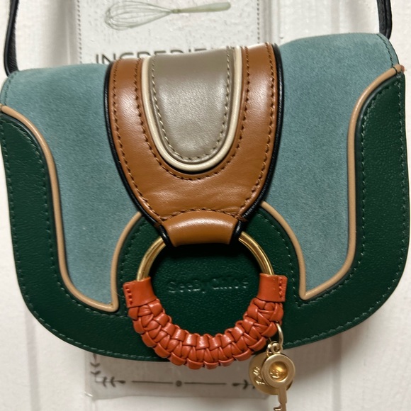 Chloe Mini Leather Crossbody  Bag Brown and Green - Picture 2 of 15